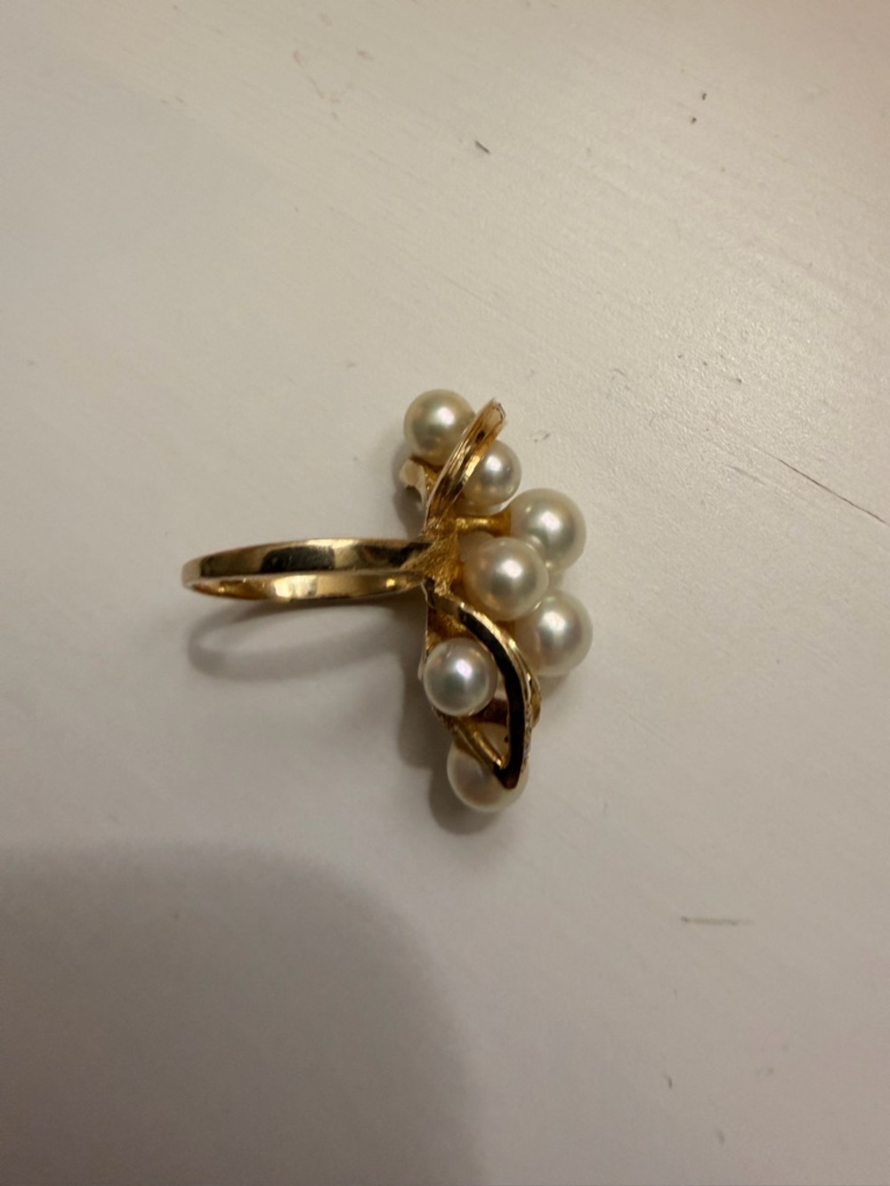 14k Gold Pearl Diamond Cluster Cocktail Ring - White Pearls - Picture 5 of 10